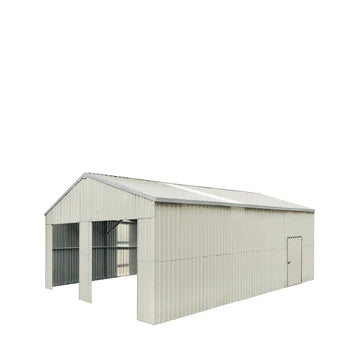 New 25’ x 33’ Double Garage Metal Barn Shed with Side Entry Door, 825 Sq-Ft Floor Space, 9’8” Eave Height, 27 GA Metal, Skylights, 4/12 Roof Pitch