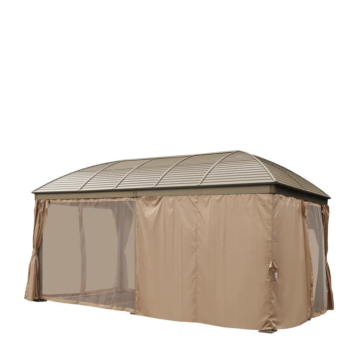 New 10’ x 20’ Hardtop Curved Steel Roof Patio Gazebo, Mosquito Nets & Curtains Included