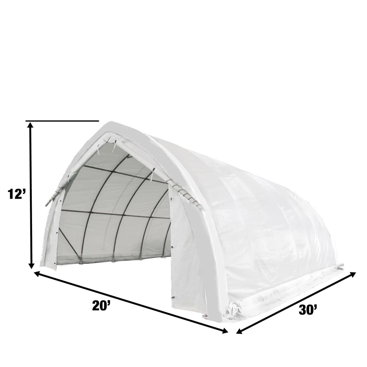 New 20' x 30' Arch Wall Peak Ceiling Storage Shelter with Heavy Duty 11 oz PE Cover & Drive Through Doors