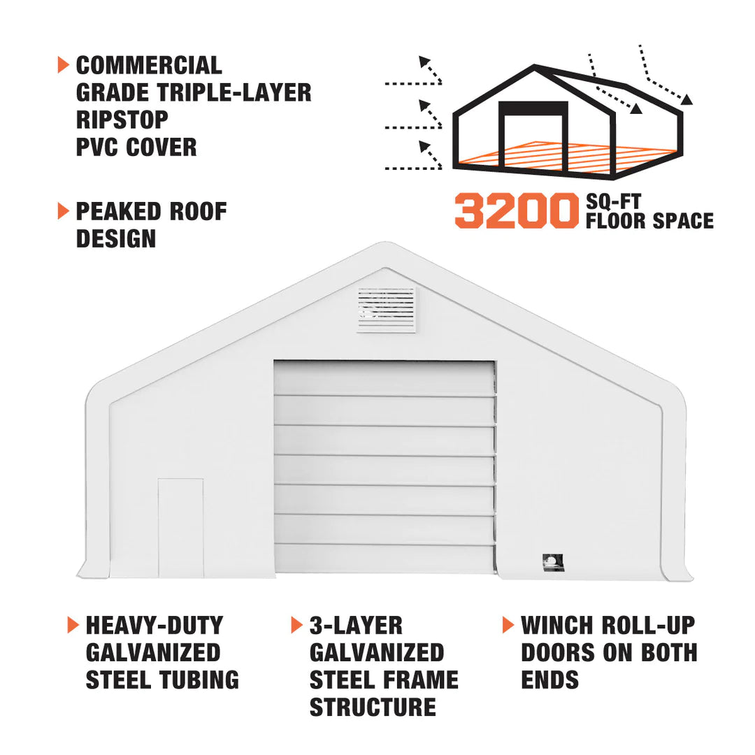 New Pro Series 40' x 80' Dual Truss Storage Shelter with Heavy Duty 21 oz PVC Cover & Drive Through Doors