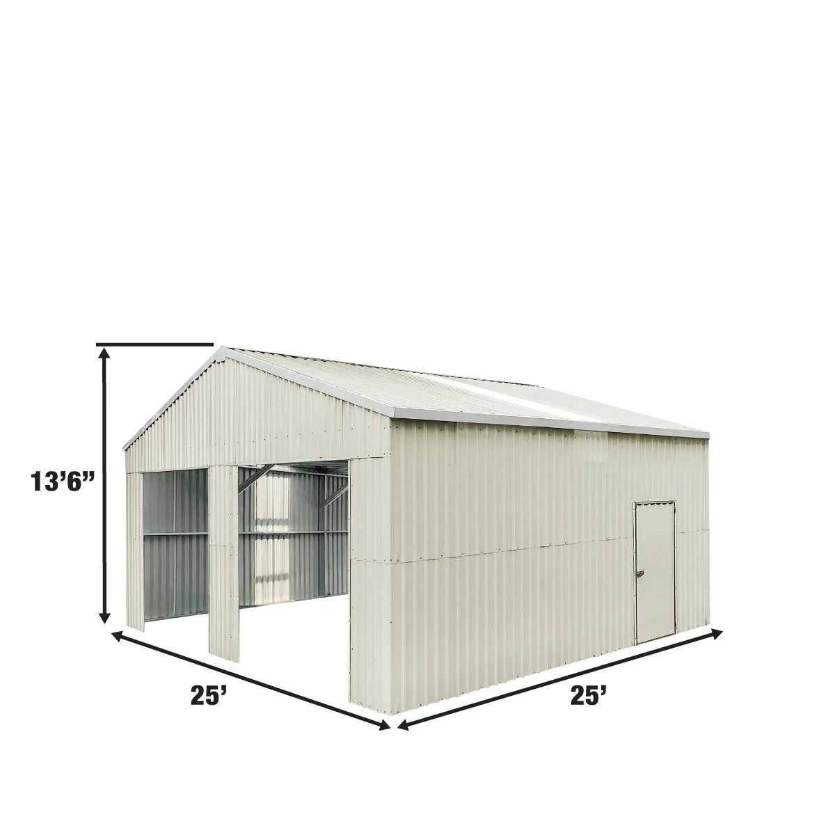 New 25’ x 25’ Double Garage Metal Barn Shed with Side Entry Door, 625 Sq-Ft Floor Space, 9’8” Eave Height, 27 GA Metal, Skylights, 4/12 Roof Pitch