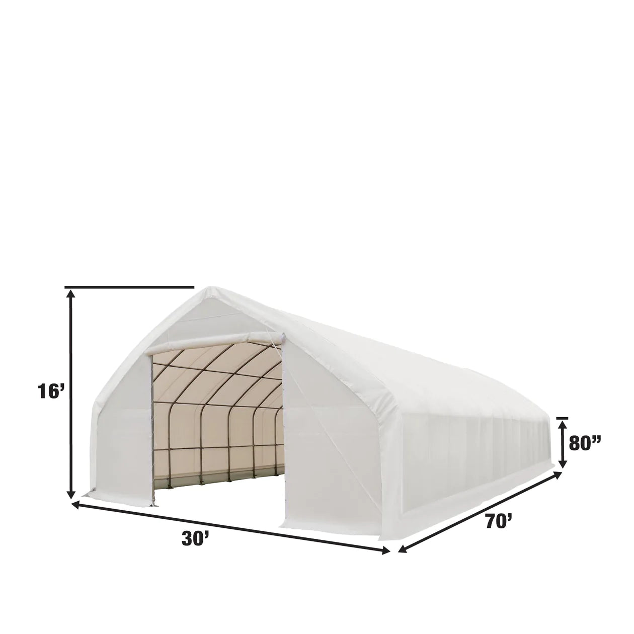 New 30' x 70' Straight Wall Peak Ceiling Storage Shelter with Heavy Duty 17 oz PVC Cover & Drive Through Doors