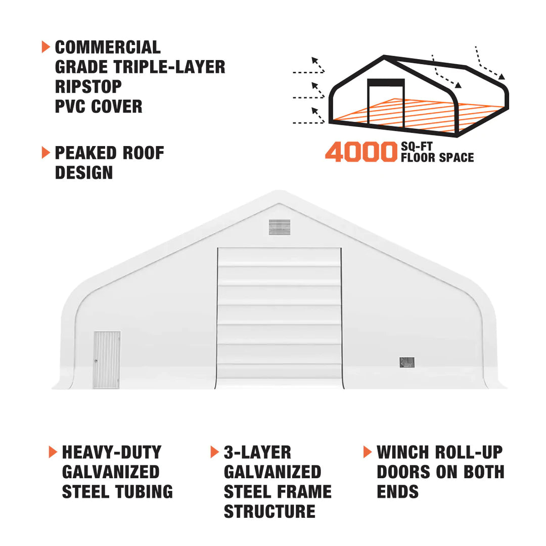 New Pro Series 50' x 80' Dual Truss Storage Shelter with Heavy Duty 32 oz PVC Cover & Drive Through Doors