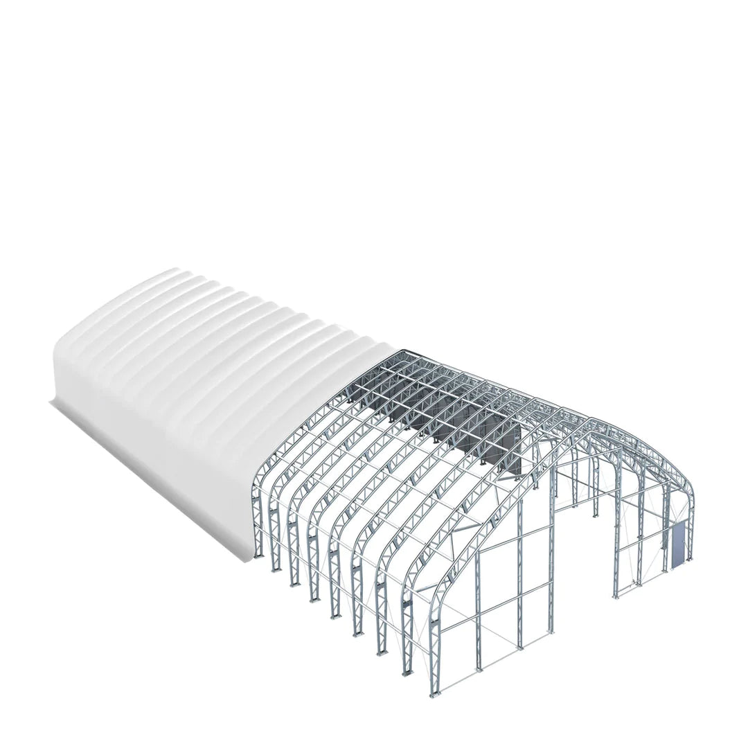 New Pro Series 70' Wide Dual Truss Storage Shelter with Heavy Duty 32 oz PVC Cover & Drive Through Doors ( Lengths Available 80’ 100’ 120’ and 150’ )