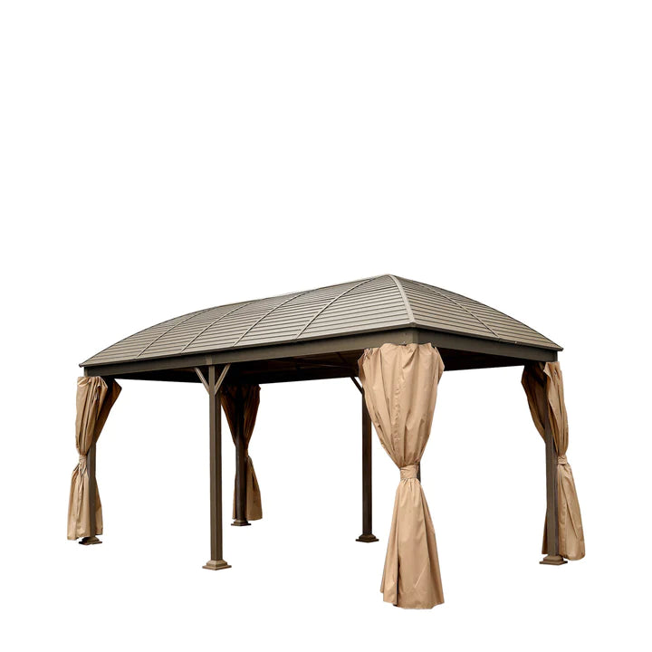 New 10’ x 20’ Hardtop Curved Steel Roof Patio Gazebo, Mosquito Nets & Curtains Included