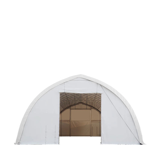 New 40' x 60' Peak Ceiling Storage Shelter, Single Truss, 17oz Commercial Grade PVC Cover, 13' W x 16' H Wide Open Door on Two End Walls