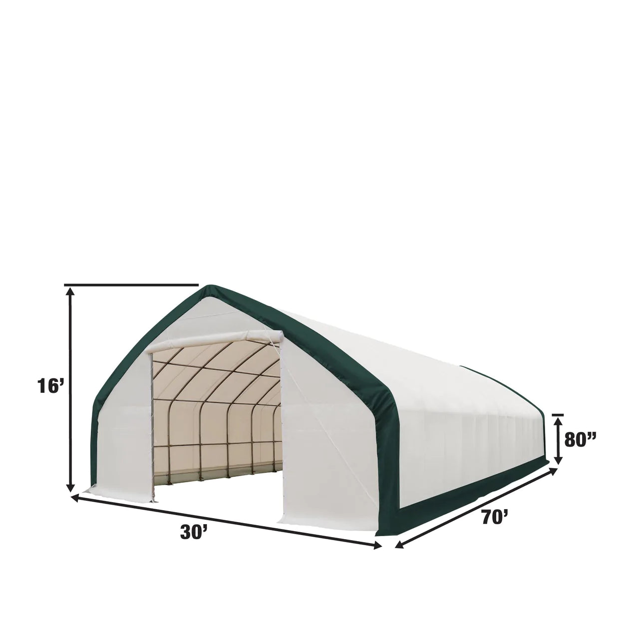 New 30' x 70' Straight Wall Peak Ceiling Storage Shelter with Heavy Duty 11 oz PE Cover & Drive Through Doors,