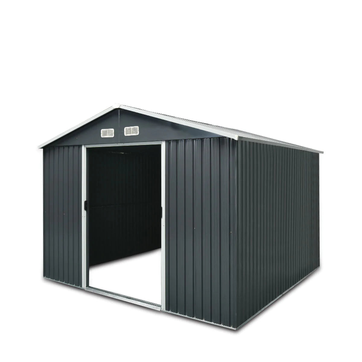 New 8’ x 10’ Galvanized Apex Roof Metal Shed, 49” Sliding Door, 29 GA Corrugated Metal, 67” Edge Height