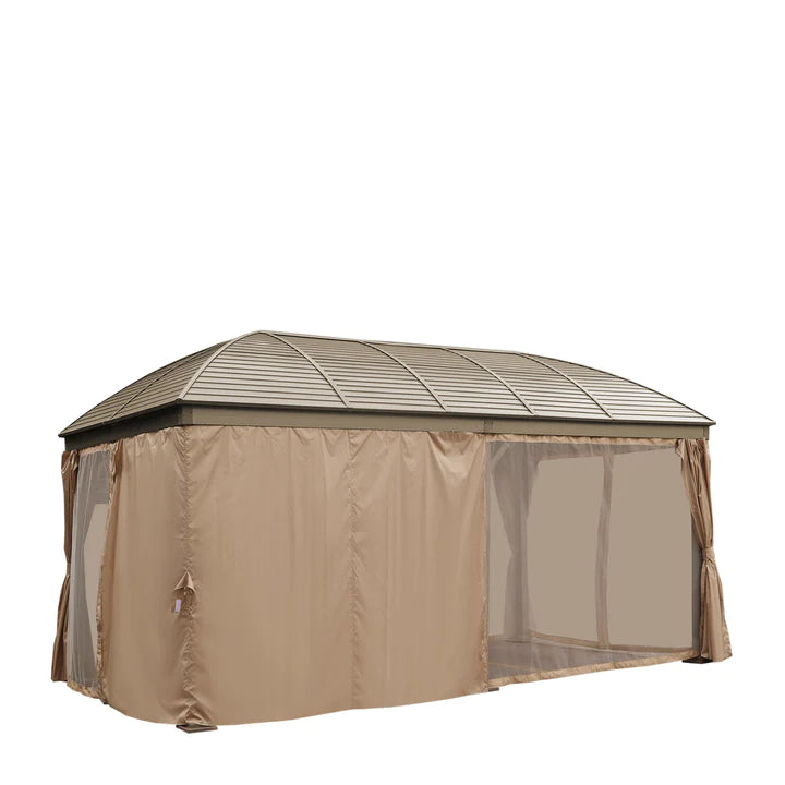 New 10’ x 20’ Hardtop Curved Steel Roof Patio Gazebo, Mosquito Nets & Curtains Included