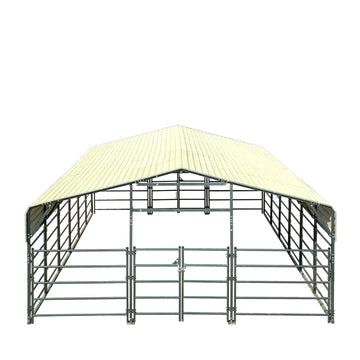 New 20’ x 30’ Livestock Corral Panel Metal Shed, 7’ Sidewall Height, 5’ Corral Panel Height, 600 Sq-Ft, 27 GA Corrugated Panels