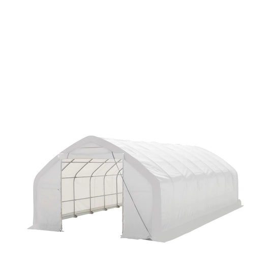 New 20' x 40' Straight Wall Peak Ceiling Storage Shelter with Heavy Duty 17 oz PVC Cover & Drive Through Door