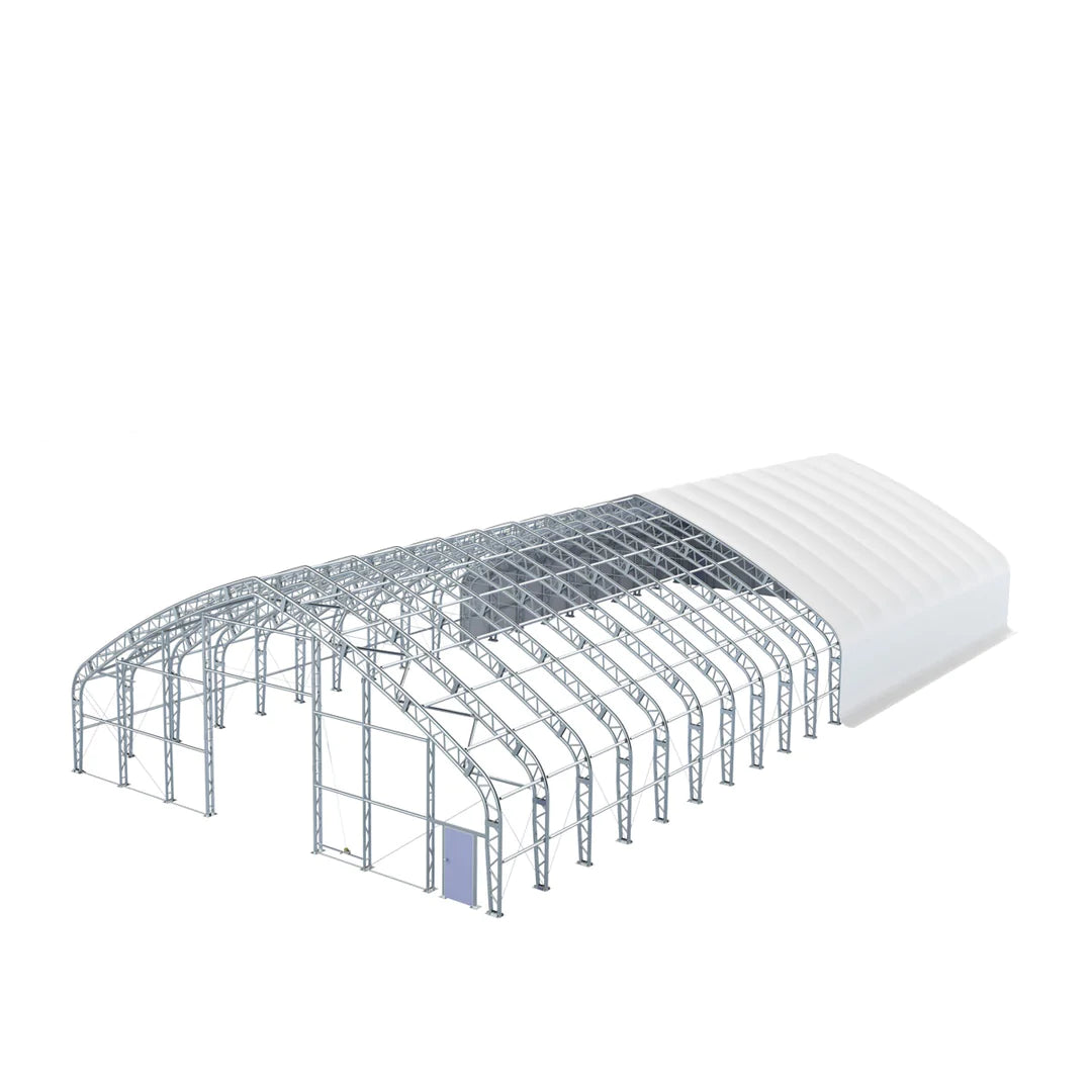 New Pro Series 60’ Wide Dual Truss Storage Shelter with Heavy Duty 32oz PVC Cover (available lengths: 80', 100', 120' and 150')