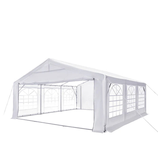 New 20' x 20' Heavy Duty Outdoor Party Tent with Removable Sidewalls and Roll-Up Doors, 11 oz PE Cover, 6’6” Overhead, 10’ Peak Ceiling