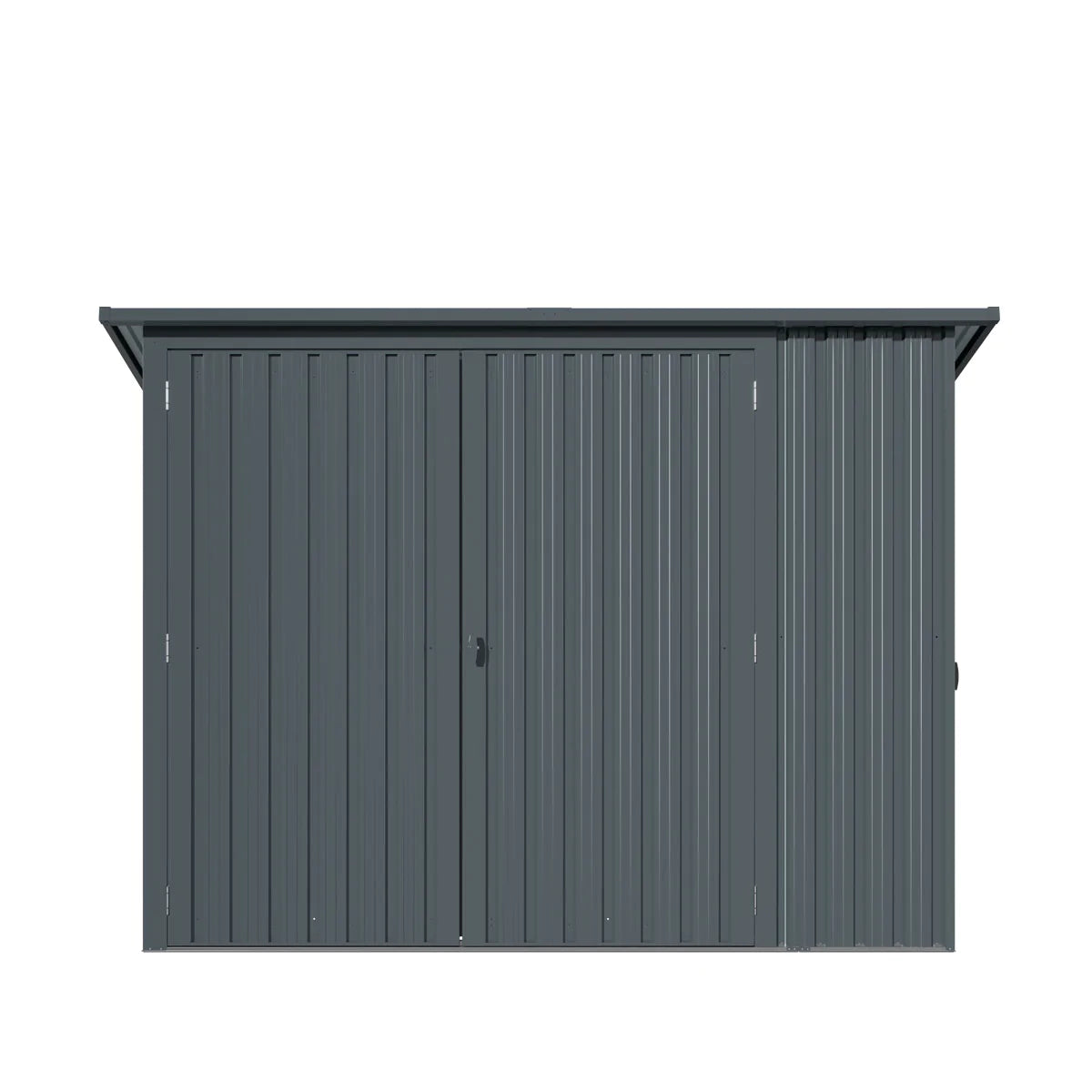 New 4’ x 8’ Bicycle Metal Pent Shed, 29 Gauge Corrugated Metal, 70” Upper edge