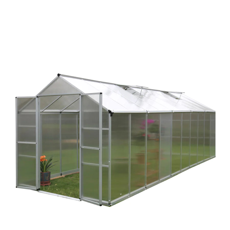 New 8' x 20' Aluminum Frame Greenhouse w/4 mm Twin Wall Polycarbonate Panels, UV Protected Panels