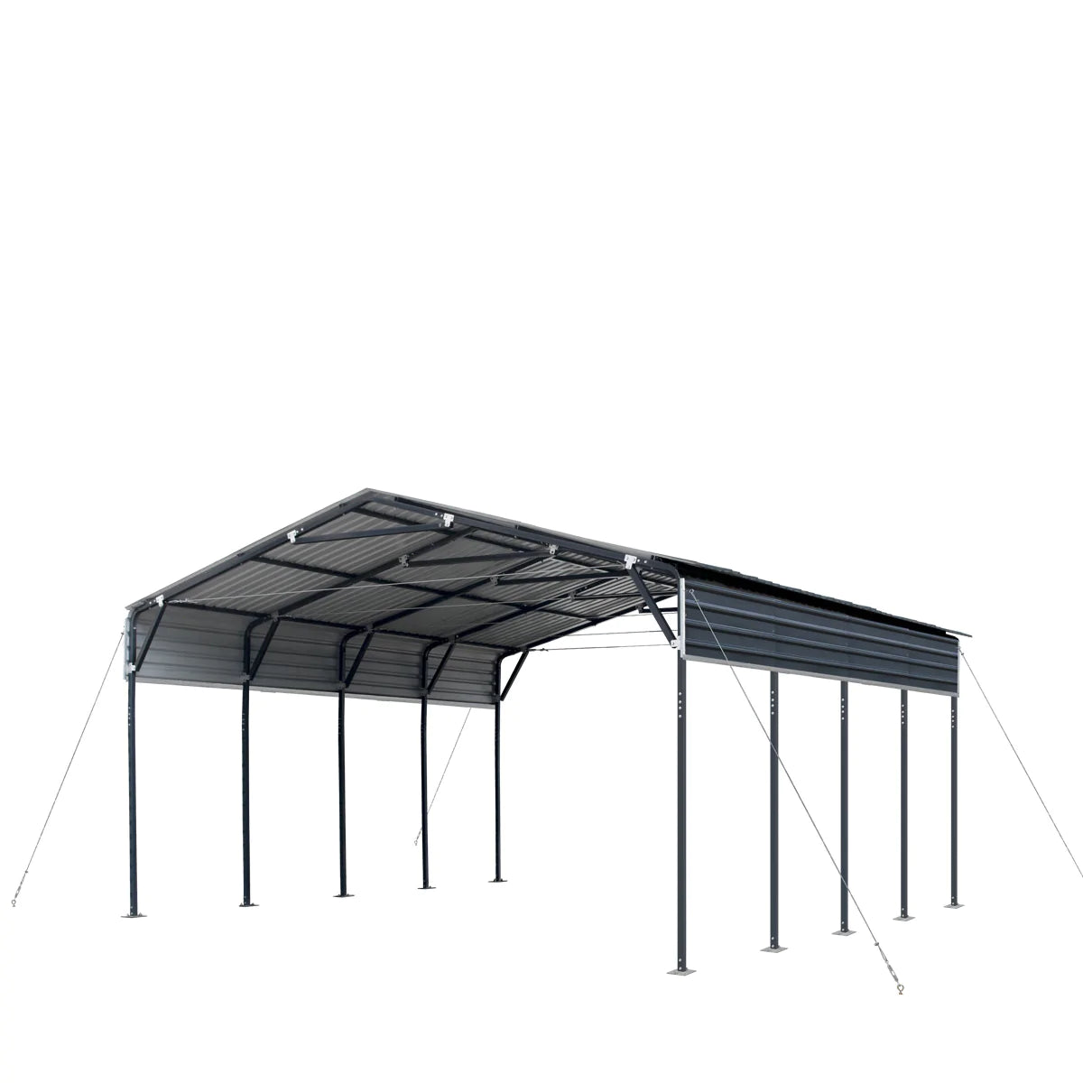 New 20’ x 20’ Metal Shed Carport, 10’ Open Sidewalls, 400 Sq-Ft, 27 GA Corrugated Panels