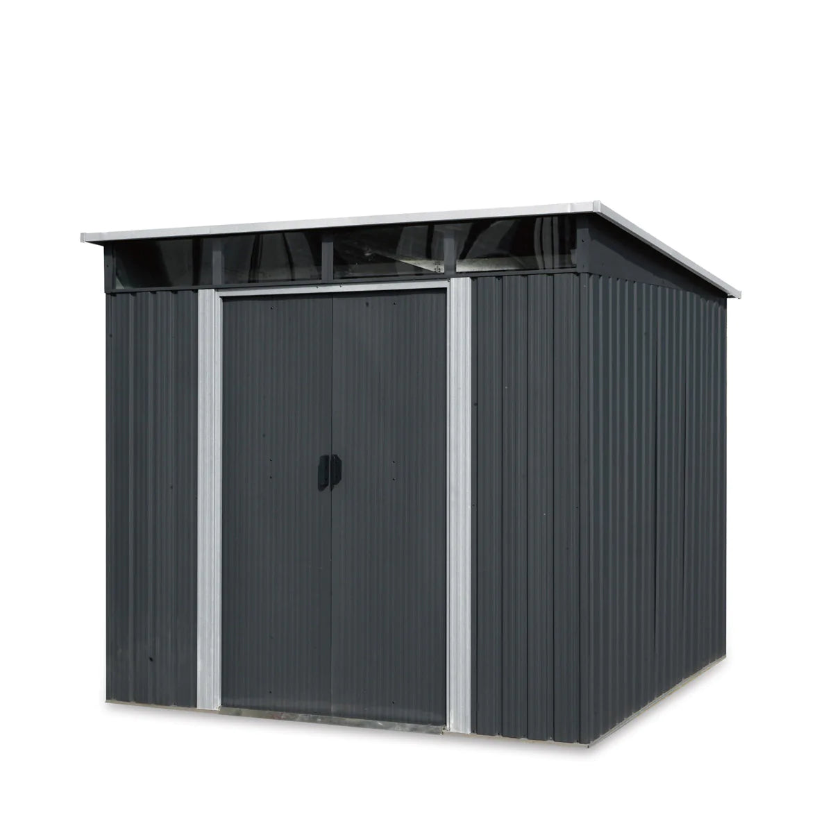 New 8’ x 9’ Galvanized Metal Pent Shed w/Skylight, 41” Sliding Door, 29 GA Corrugated Metal, 80” Peak Ceiling