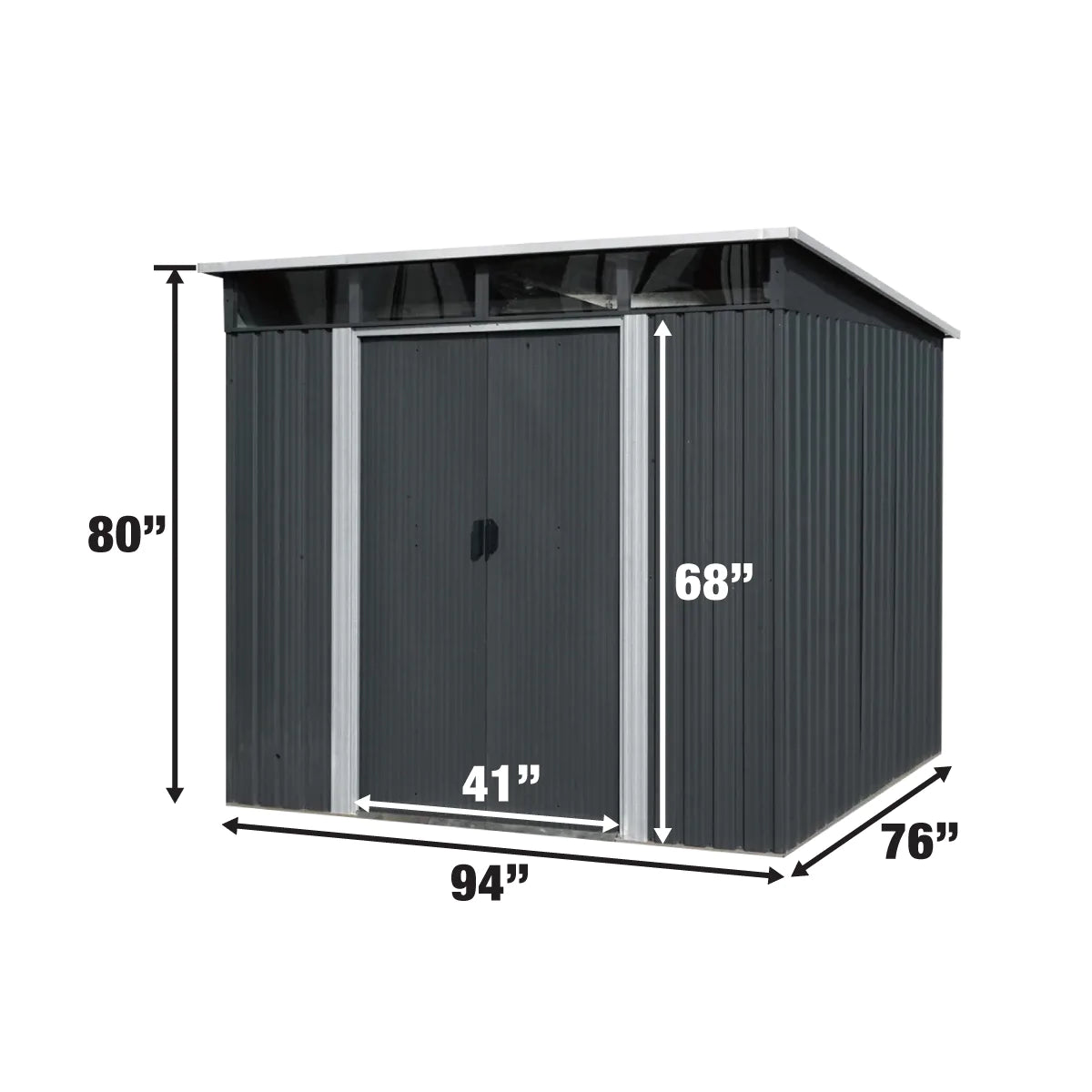 New 6’ x 8’ Galvanized Metal Pent Shed w/Skylight, 41” Sliding Door, 29 GA Corrugated Metal, 80” Peak Ceiling