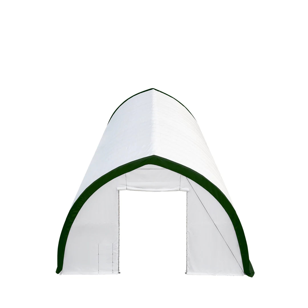 New 40' x 80' Peak Ceiling Storage Shelter, Single Truss, 11oz PE Cover, 13' W x 16' H Wide Open Door on Two End Walls