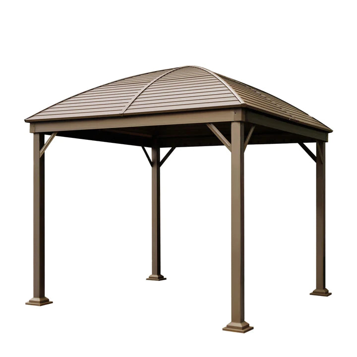 New 10’ x 10’ Hardtop Curved Steel Roof Patio Gazebo, Mosquito Nets & Curtains Included