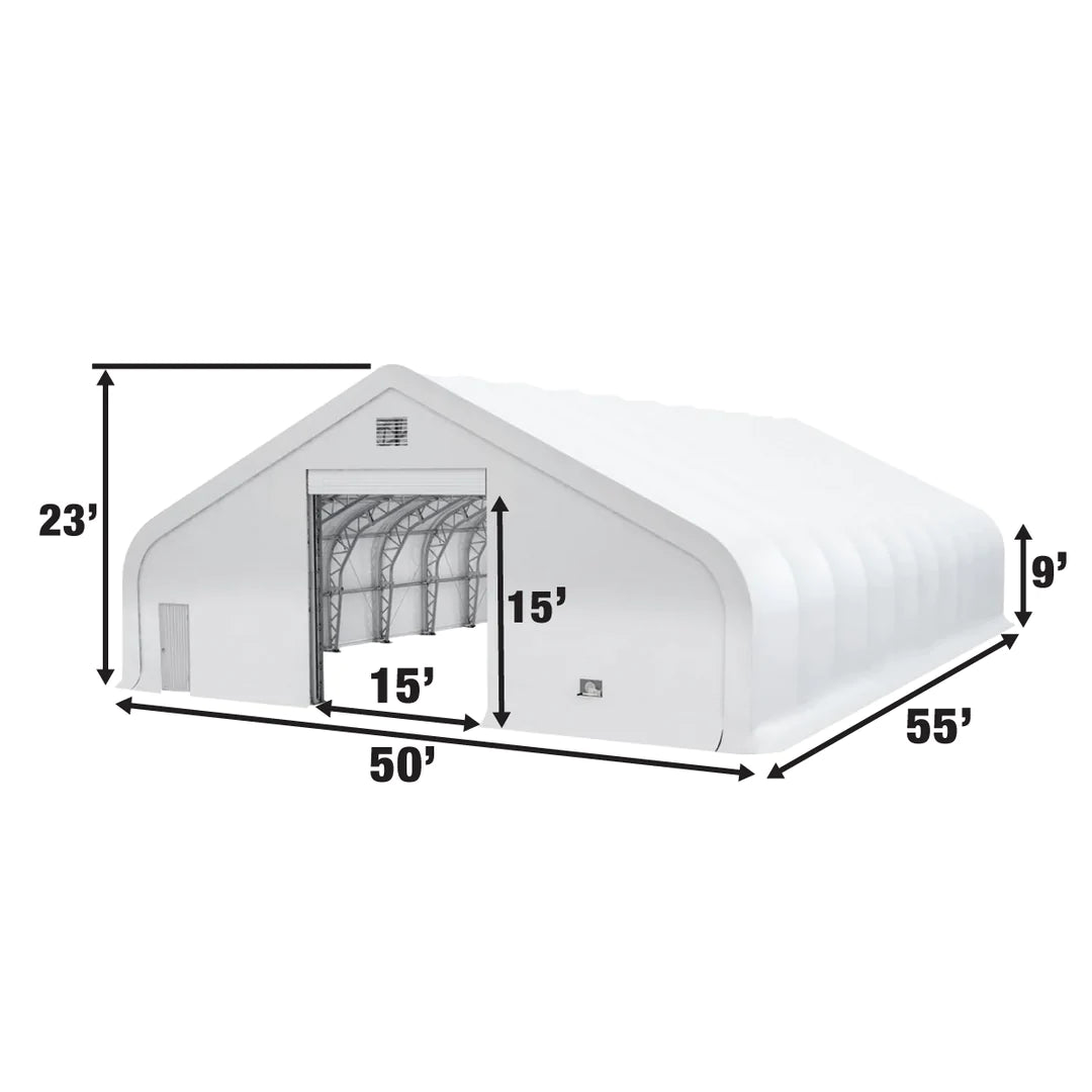 New Pro Series 50' x 55' Dual Truss Storage Shelter with Heavy Duty 32 oz PVC Cover & Drive Through Doors