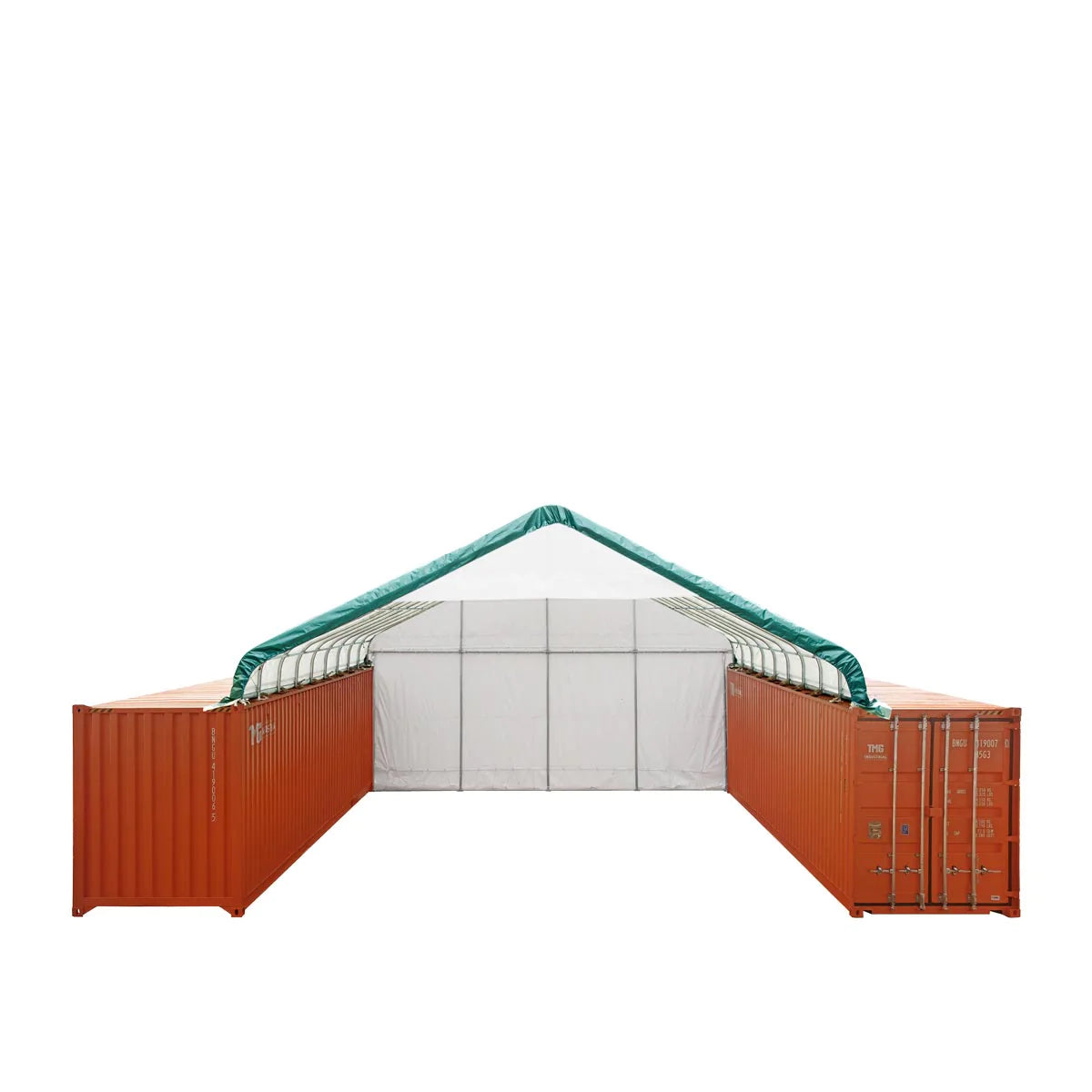 New 30' x 40' PVC Fabric Container Peak Roof Shelter with End Wall & Partial Front Drop Pro Series, Fire Retardant, Water Resistant, UV Protected