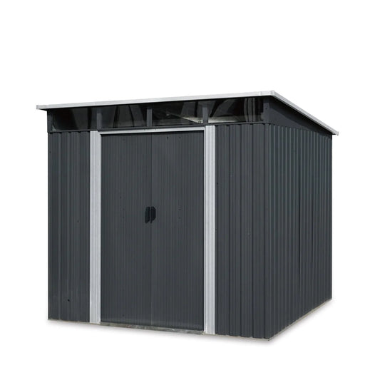 New 6’ x 8’ Galvanized Metal Pent Shed w/Skylight, 41” Sliding Door, 29 GA Corrugated Metal, 80” Peak Ceiling