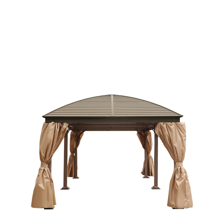 New 10’ x 20’ Hardtop Curved Steel Roof Patio Gazebo, Mosquito Nets & Curtains Included