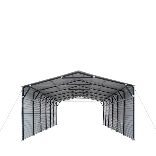 New 20’ x 30’ Metal Shed Carport, 10’ Enclosed Sidewalls, 600 Sq-Ft, 27 GA Corrugated Panels