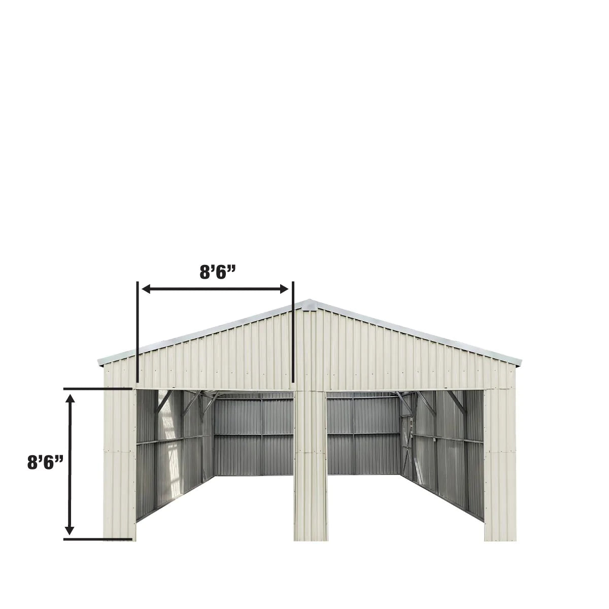 New 25’ x 25’ Double Garage Metal Barn Shed with Side Entry Door, 625 Sq-Ft Floor Space, 9’8” Eave Height, 27 GA Metal, Skylights, 4/12 Roof Pitch