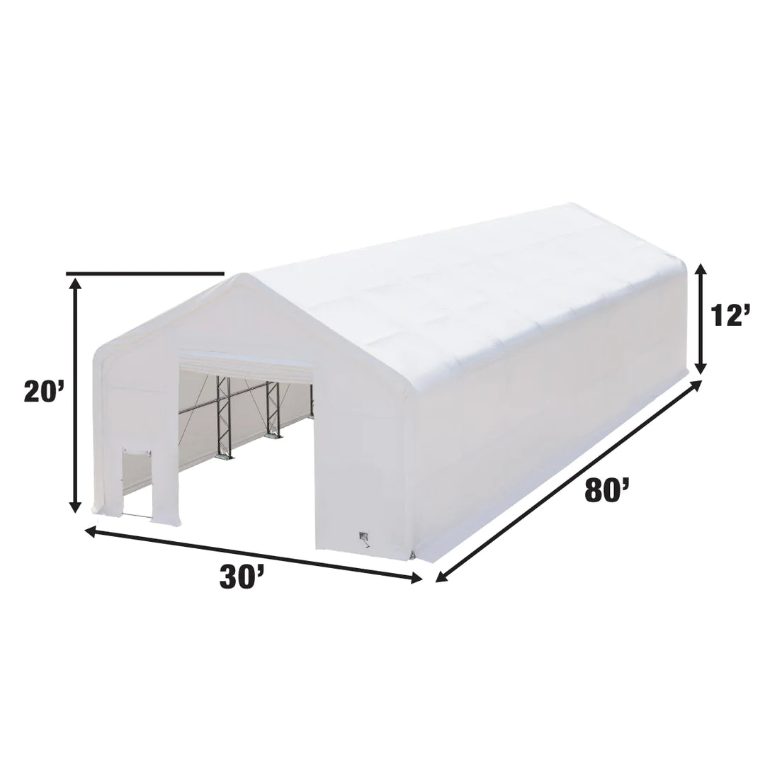 New 30' x 80' Dual Truss Storage Shelter with Heavy Duty 17 oz PVC Cover & Drive Through Doors