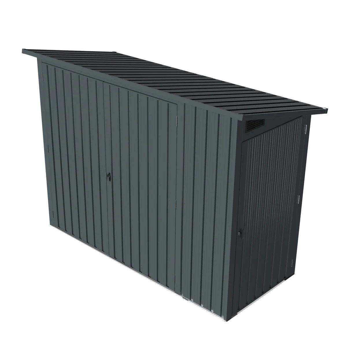 New 4’ x 8’ Bicycle Metal Pent Shed, 29 Gauge Corrugated Metal, 70” Upper edge