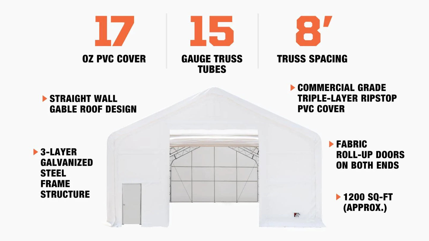 New Pro Series 30' x 40' Dual Truss Storage Shelter with Heavy Duty 17 oz PVC Cover