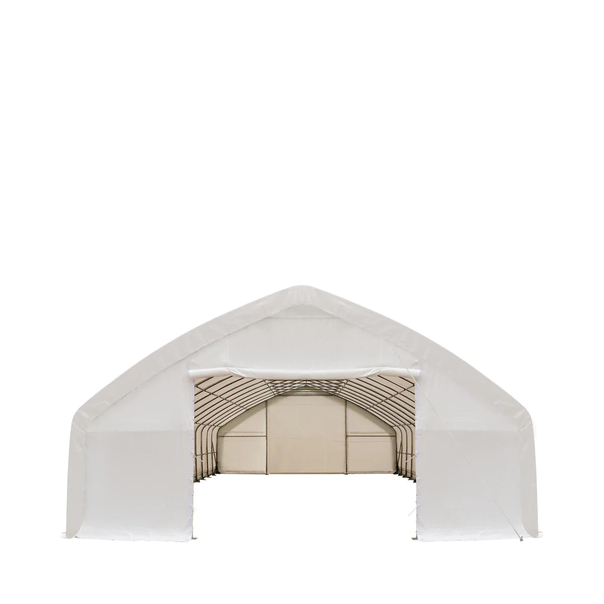 New 30' x 70' Straight Wall Peak Ceiling Storage Shelter with Heavy Duty 17 oz PVC Cover & Drive Through Doors