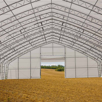 New Pro Series 60’ Wide Dual Truss Storage Shelter with Heavy Duty 32oz PVC Cover (available lengths: 80', 100', 120' and 150')