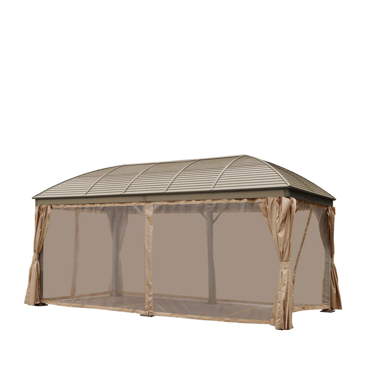 New 10’ x 20’ Hardtop Curved Steel Roof Patio Gazebo, Mosquito Nets & Curtains Included