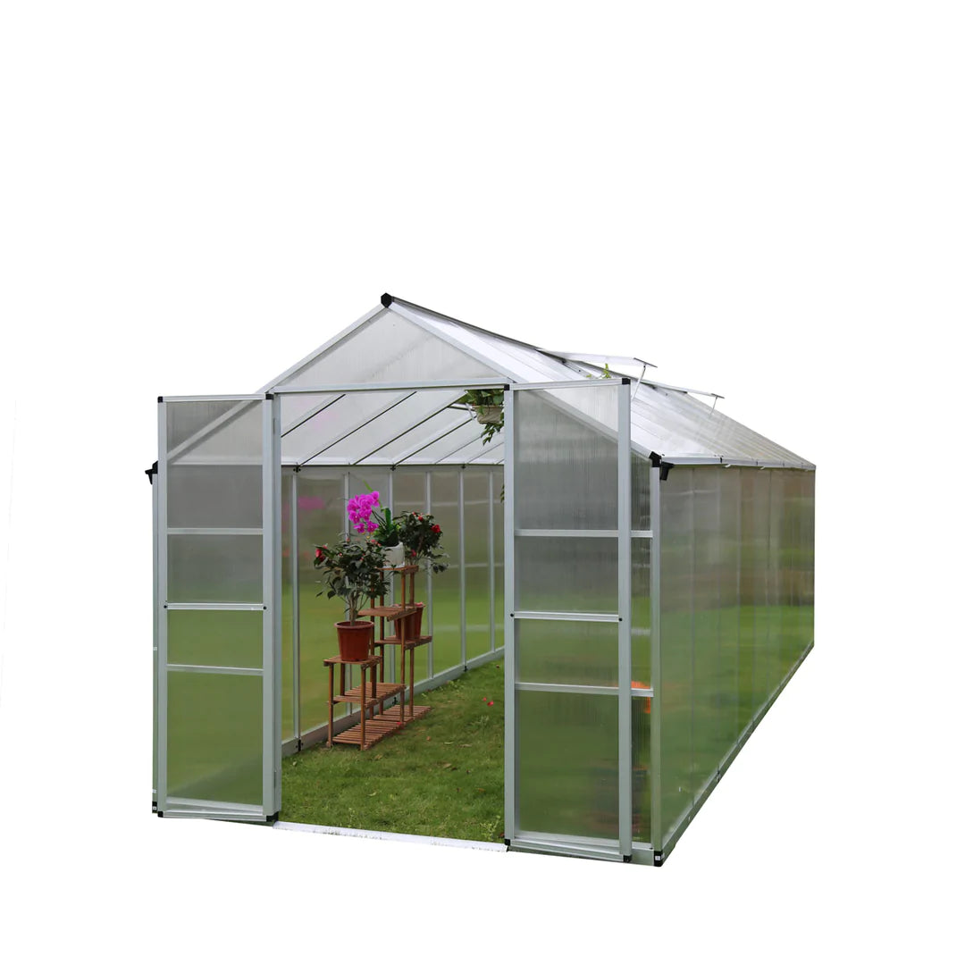 New 8' x 20' Aluminum Frame Greenhouse w/4 mm Twin Wall Polycarbonate Panels, UV Protected Panels