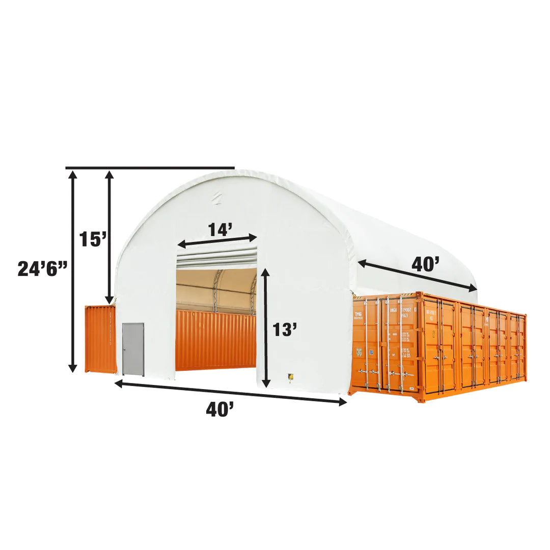 New 40' x 40' Dual Truss Container Shelter with Heavy Duty 21 oz PVC Cover, Fully Enclosed front and back endwalls