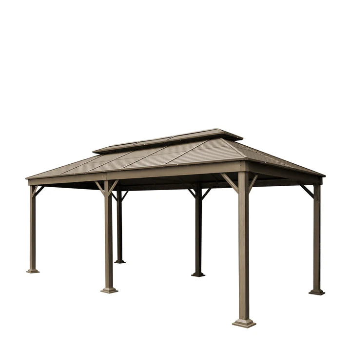 New 10’ x 20’ Hardtop, Double Tier Steel Roof Patio Gazebo, Mosquito Nets & Curtains Included