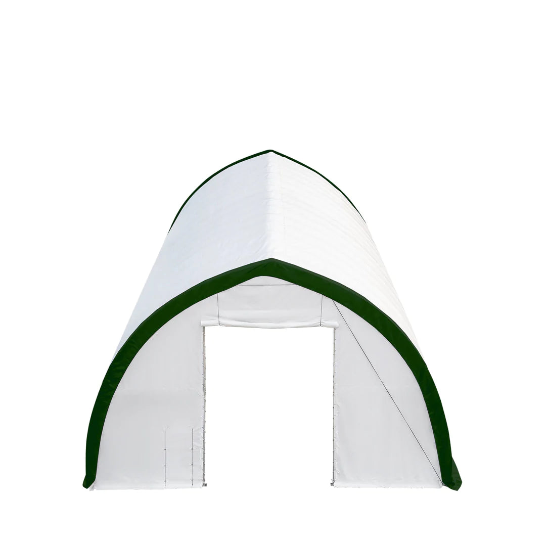 New 40' x 60' Peak Ceiling Storage Shelter, Single Truss, 11oz PE Cover, 13' W x 16' H Wide Open Door on Two End Walls