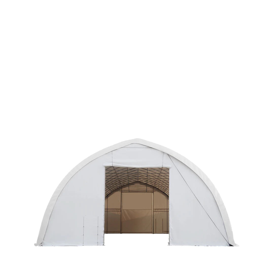 New 40' x 80' Peak Ceiling Storage Shelter, Single Truss, 17oz Commercial Grade PVC Cover, 13' Wx 16' H Wide Open Door on Two End Walls