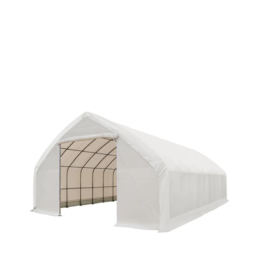 New 30' x 50' Straight Wall Peak Ceiling Storage Shelter with Heavy Duty 17 oz PVC Cover & Drive Through Doors