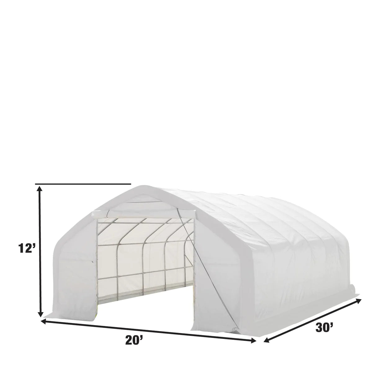 New 20' x 30' Straight Wall Peak Ceiling Storage Shelter with Heavy Duty 17 oz PVC Cover & Drive Through Door