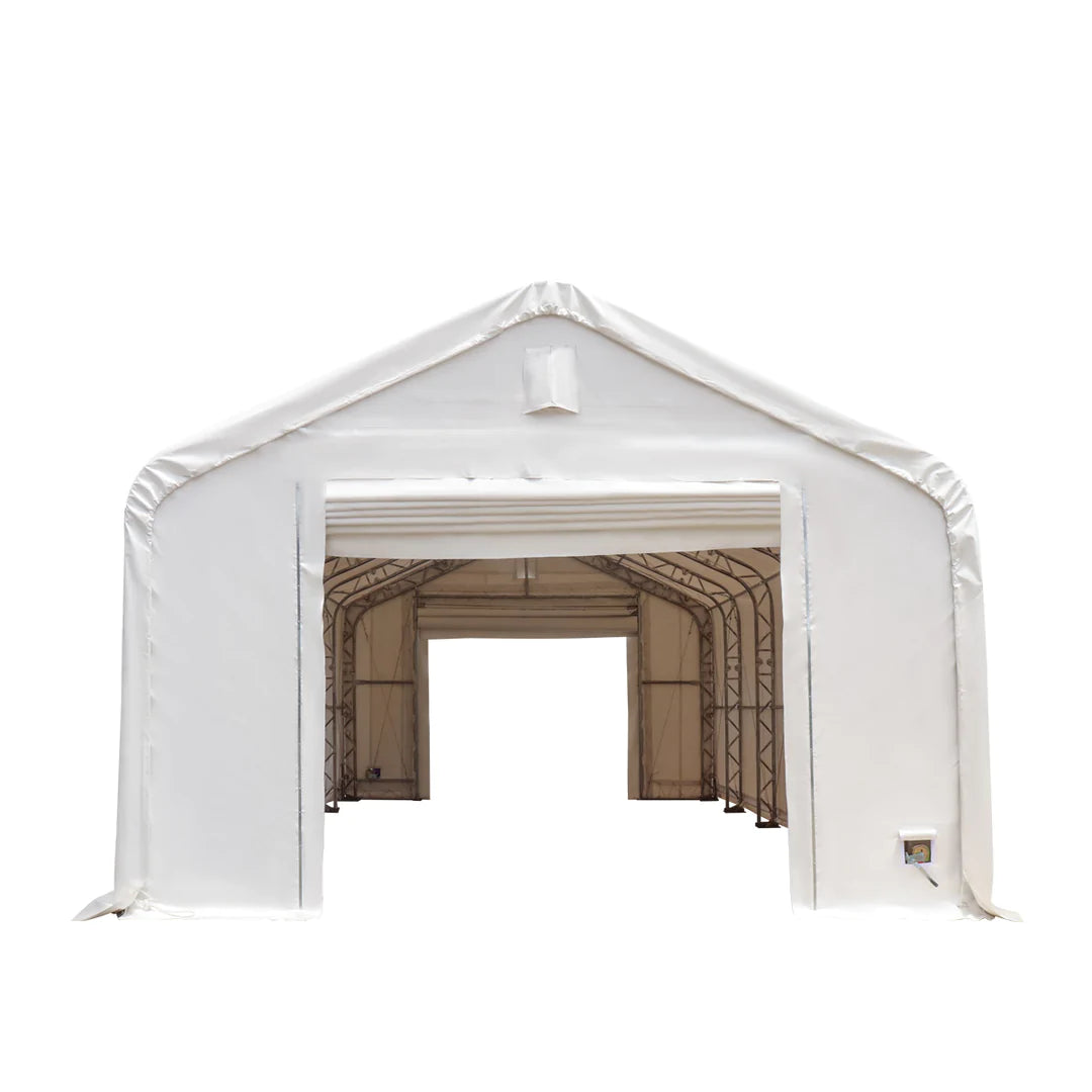 New Pro Series 20' x 63' Dual Truss Storage Shelter with Heavy Duty 17 oz PVC Cover & Drive Through Doors