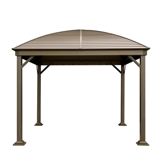 New 10’ x 10’ Hardtop Curved Steel Roof Patio Gazebo, Mosquito Nets & Curtains Included