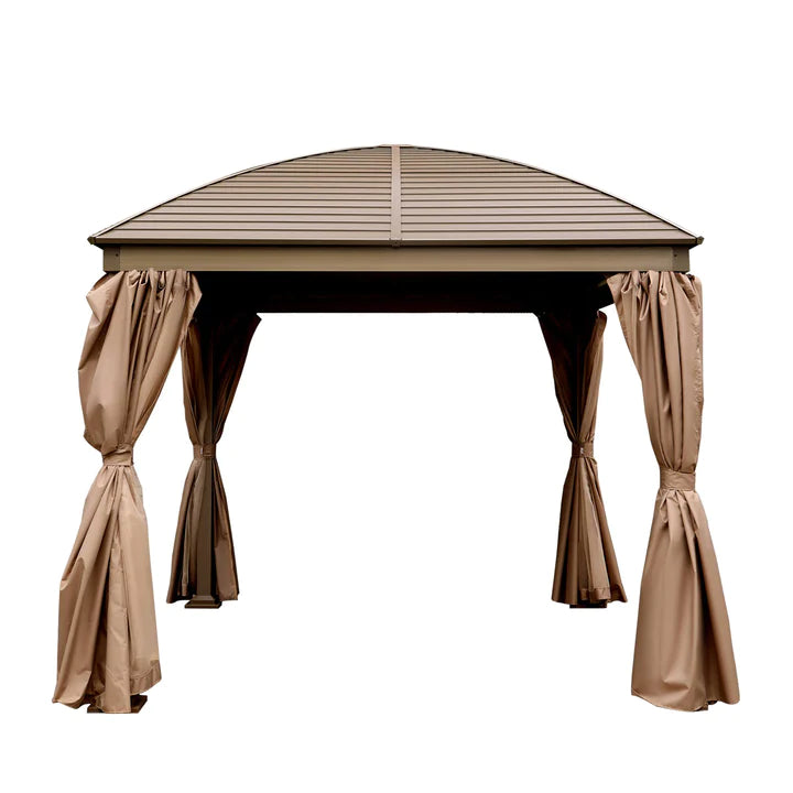 New 10’ x 10’ Hardtop Curved Steel Roof Patio Gazebo, Mosquito Nets & Curtains Included