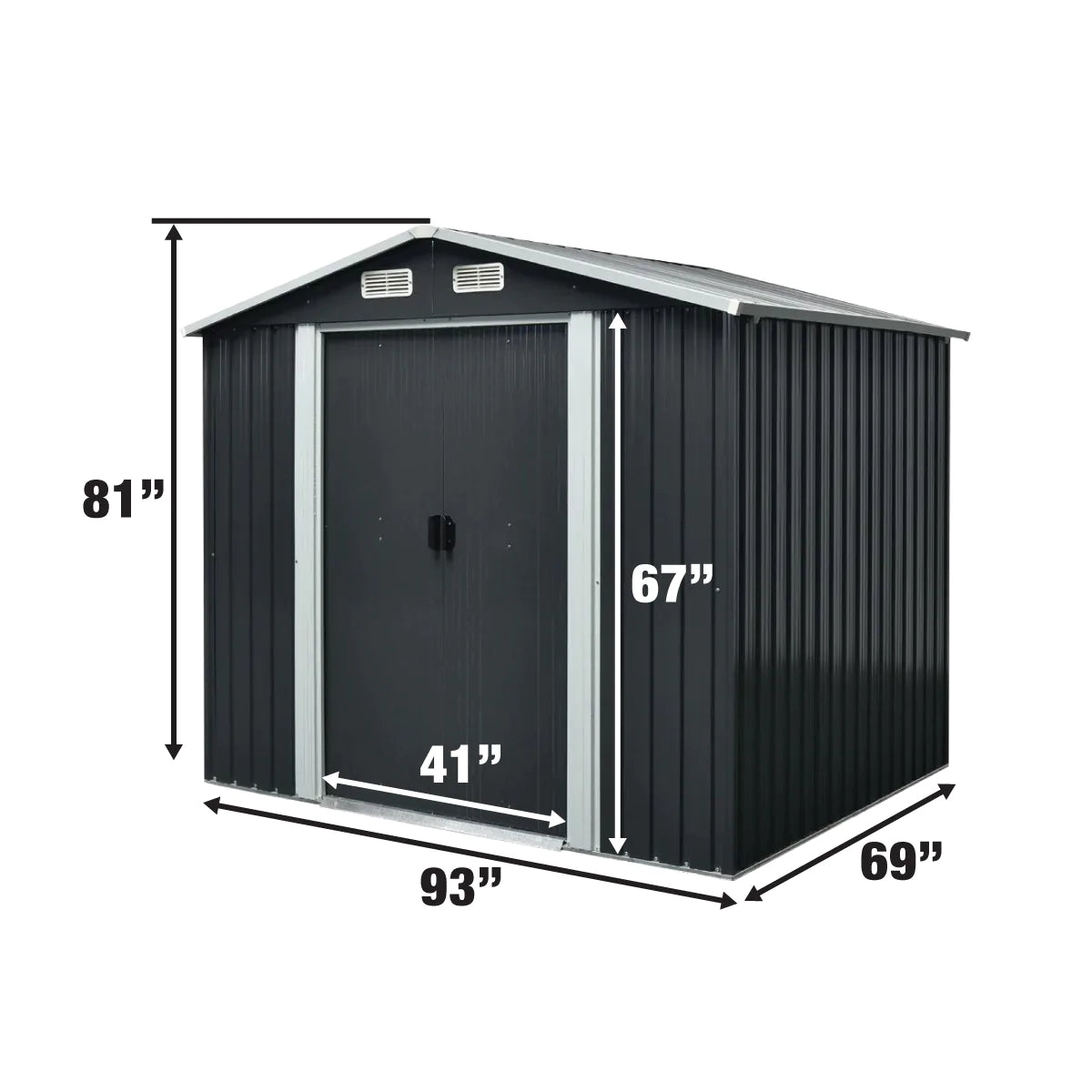 New 6’ x 8’ Galvanized Apex Roof Metal Shed, 41” Sliding Door, 29 GA Corrugated Metal, 67” Edge Height