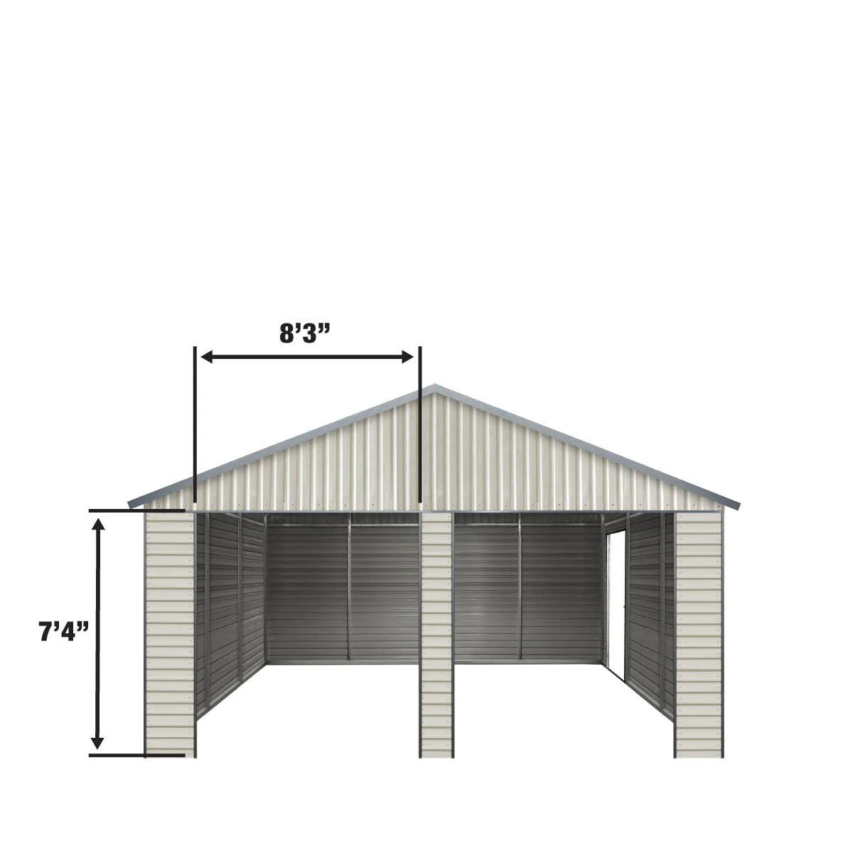 New 21’ x 19’ Double Garage Metal Shed with Side Entry Door, 400 Sq-Ft, 8' Eave Height, 27 GA Corrugated Panels, Garage Doors sold seperatly