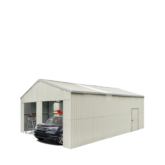 New 25’ x 33’ Double Garage Metal Barn Shed with Side Entry Door, 825 Sq-Ft Floor Space, 9’8” Eave Height, 27 GA Metal, Skylights, 4/12 Roof Pitch