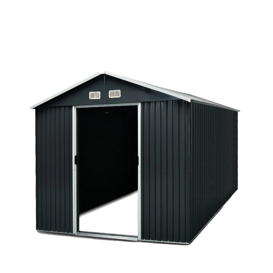 New 8’ x 10’ Galvanized Apex Roof Metal Shed, 49” Sliding Door, 29 GA Corrugated Metal, 67” Edge Height